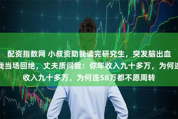 配资指数网 小叔资助我读完研究生，突发脑出血住院急需58万，我当场回绝，丈夫质问我：你年收入九十多万，为何连58万都不愿周转